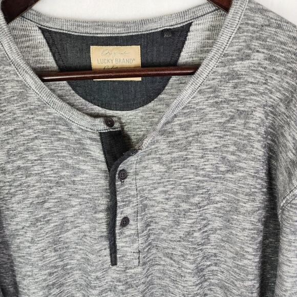 Lucky Brand Pullover Men XL Twisted-Slub Henley Shirt Heathered Grey 3 Button - Picture 2 of 8
